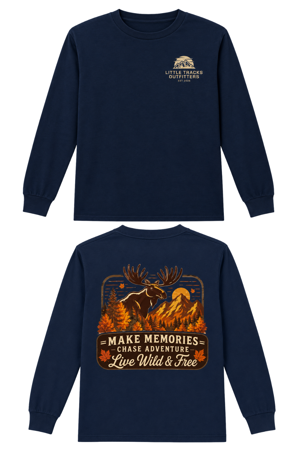 Kids Outdoor Long Sleeve Making Memories Moose Navy Blue
