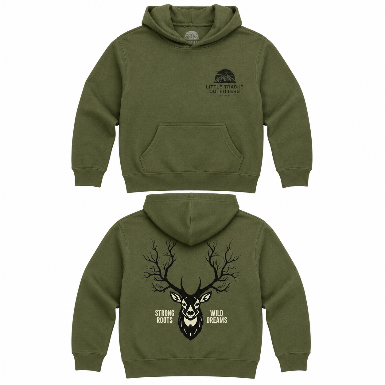 Kids Outdoor Fleece Hoodie | Strong Roots Wild Dreams